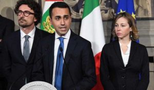 Leader of Five Stars Movement, Luigi Di Maio, with Danilo Toninelli (L) and Giulia Grillo addresse the media after a meeting with Italian President Mattarella for a second round of formal political consultations following the general elections, in Rome, Italy, 12 April 2018. Mattarella is holding another round of formal political consultations following the 04 March general election in order to make a decision on to whom to give a mandate to form a new government. ANSA/ALESSANDRO DI MEO